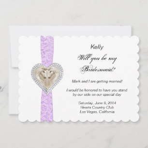 Carte Demoiselle d'Honneur Licorne Violet Dentelle
