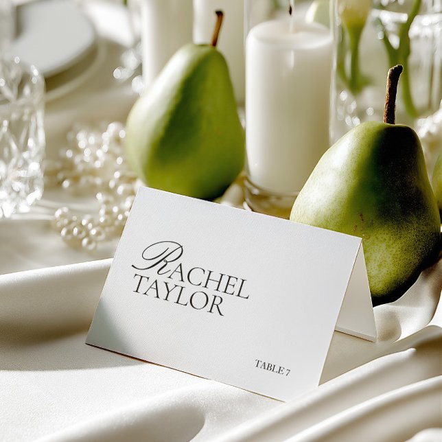 Carte d'emplacement de mariage élégante noir et bl (Elegant Black & White Wedding Place Card)