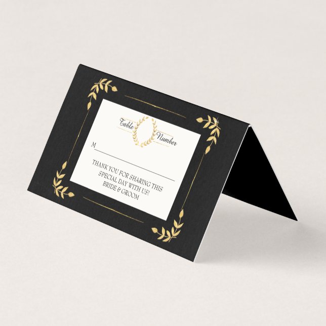 Carte d'emplacement moderne Black Gold Laurel Leaf (Front)
