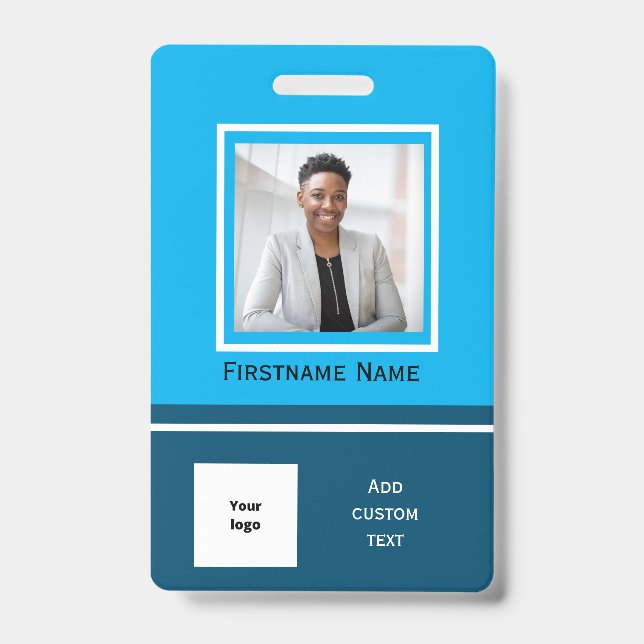 Carte d'employé de badge d'employé de photo bleu m (Front)