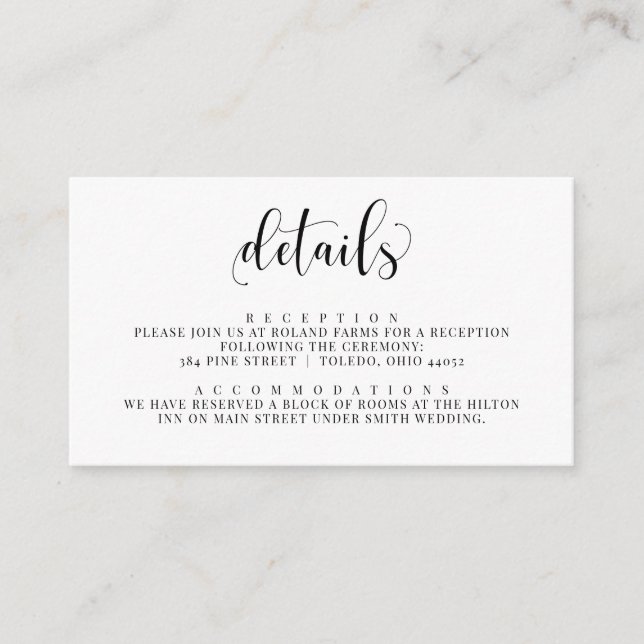 Carte d'encart de détails d'invitation de mariage (Devant)
