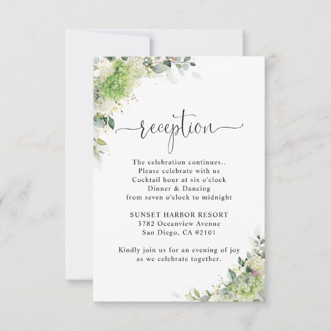 Carte d'encart de réception de mariage aux hortens (Devant)