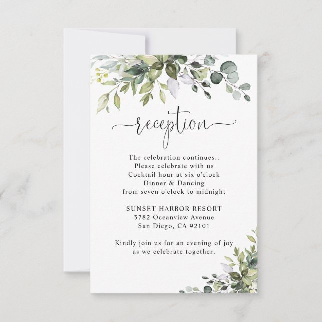 Carte d'encart de réception de mariage Eucalyptus  (Devant)