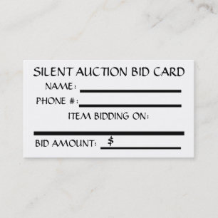 Carte d'enchère Silent Auction (Blanc)