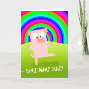 Carte d'encouragement avec cochon sous arc-en-ciel