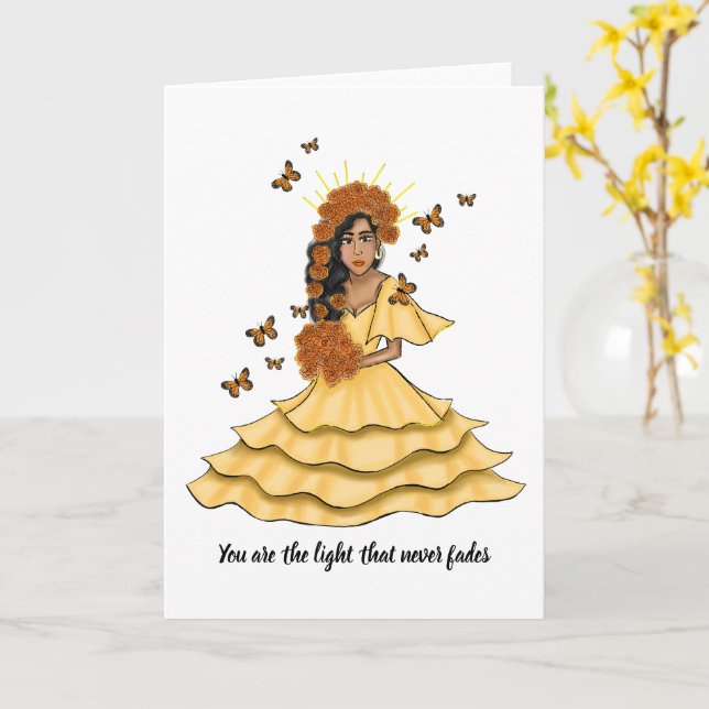 Carte d'encouragement inspirée de Día De Los Muert (Fleur jaune)