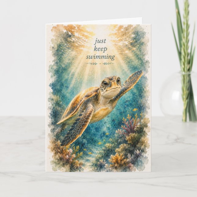 Carte d'encouragement Tortue Continuez à Nager (Devant)