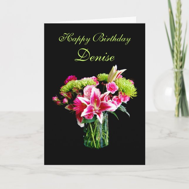 Carte Denise Joyeux Anniversaire, Stargazer Lily Bouquet (Devant)