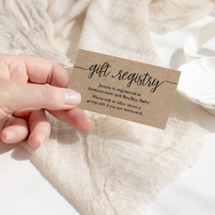 Carte d'enregistrement cadeau, Baby shower Kraft r
