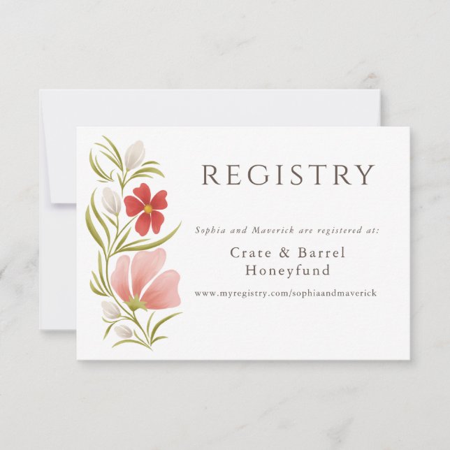 Carte d'enregistrement florale Raspberry & Blush B (Devant)