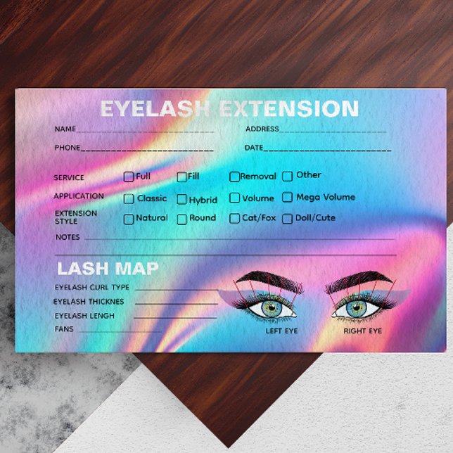 Carte d'enregistrement Holographique Aesthétique L (Holographic Aesthetician Lash Record Card)