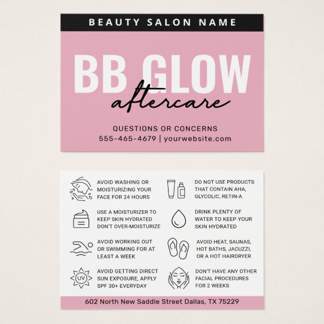 Carte d'enseignement post-traitement rose BB (Devant & derrière)