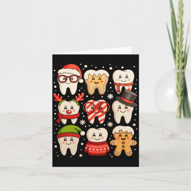 Carte Dental Christmas Cute Teeth Dentist Santa Hat Xmas (Devant)