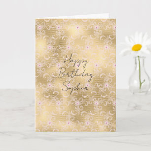 Carte Dentelle Florale Rose Or