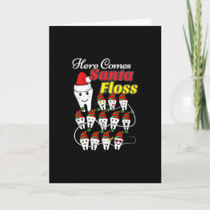 Carte Dentiste Noël - Santa Floss Xmas Jeu de mots