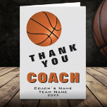 Carte d'entraîneur Merci de basket-ball<br><div class="desc">Carte d'entraîneur moderne de Merci de basket-ball. La carte a un ballon de basket à l'avant et à l'arrière. Grande carte pour remercier les entraîneurs sportifs, les formateurs d'équipe du lycée, les entraîneurs de maman ou papa, etc. Customisez tout texte sur la carte. Ajoutez le nom de l'entraîneur, le nom...</div>