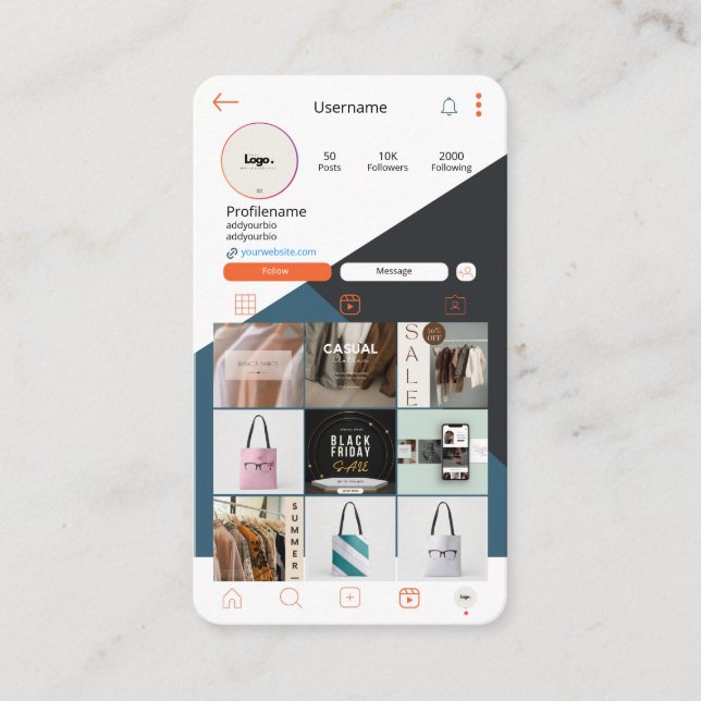 Carte d'entreprise Instagram Carte de visite QR Co (Devant)