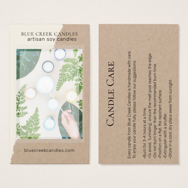 Carte d'entretien de bougie photo Kraft moderne (Devant & derrière)