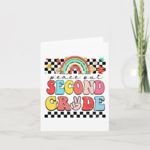 Carte Dernier jour d'école rétro funky heureux 2e année