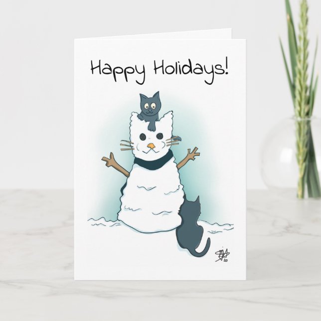 Carte Des chatons font Chat à Neige Joyeuses Fêtes Noël (Devant)