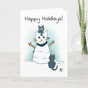 Carte Des chatons font Chat à Neige Joyeuses Fêtes Noël