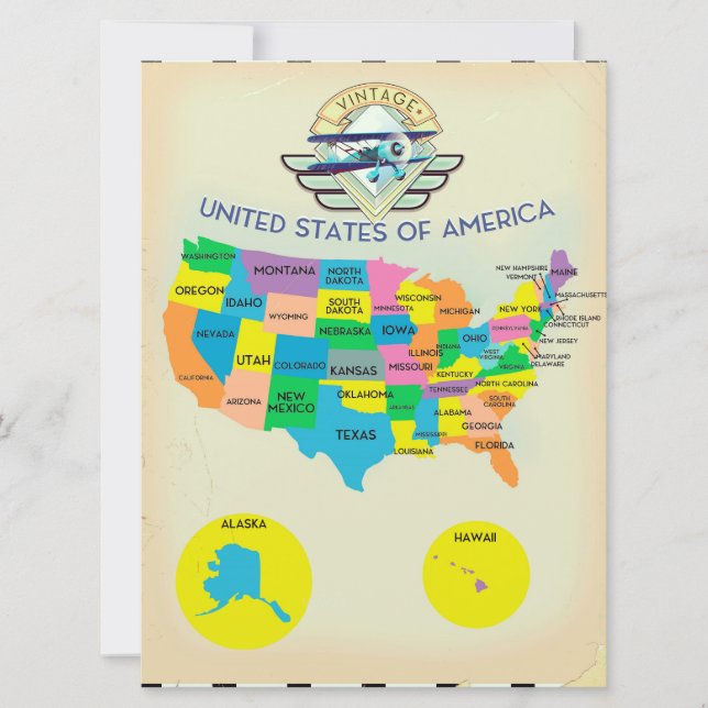 Carte des États-Unis d'Amérique de style vintage (Devant)