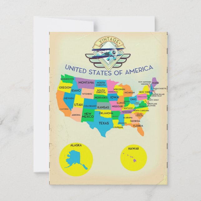 Carte des États-Unis d'Amérique de style vintage (Devant)