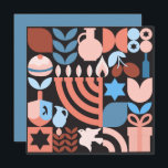 Carte des étoiles juives de Chanukah Hanoukka Meno<br><div class="desc">Hanoukka / Chanukah Carte de voeux Motif géométrique moderne. Menorah, Dreidel, Etoiles juives, Donut & Olive OIl... ils sont tous ici. Symboles Hanoukka juifs Espace pour ajouter votre texte personnalisé au verso. Heureux souhaits d'Hanoukka. L'hébreu à l'intérieur dit "Chanukah Sameach". (Heureux Chanoukah). Cette belle, élégante, belle, look, est une excellente...</div>