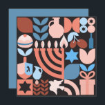 Carte des étoiles juives de Chanukah Hanoukka Meno<br><div class="desc">Hanoukka / Chanukah Carte de voeux Motif géométrique moderne. Menorah, Dreidel, Etoiles juives, Donut & Olive OIl... ils sont tous ici. Symboles Hanoukka juifs Espace pour ajouter votre texte personnalisé au verso. Heureux souhaits d'Hanoukka. L'hébreu à l'intérieur dit "Chanukah Sameach". (Heureux Chanoukah). Cette belle, élégante, belle, look, est une excellente...</div>