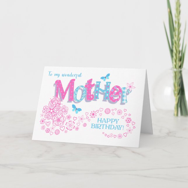 Carte des fleurs et papillons d'anniversaire de la (Devant)