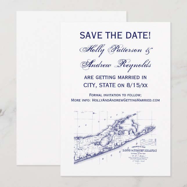 Carte des Hamptons de Long Island pour mariage VC (Devant / Derrière)