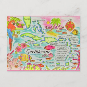 Carte des îles des Caraïbes colorées