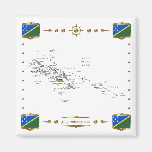 Carte des Îles Salomon + Magnet des drapeaux (Devant)