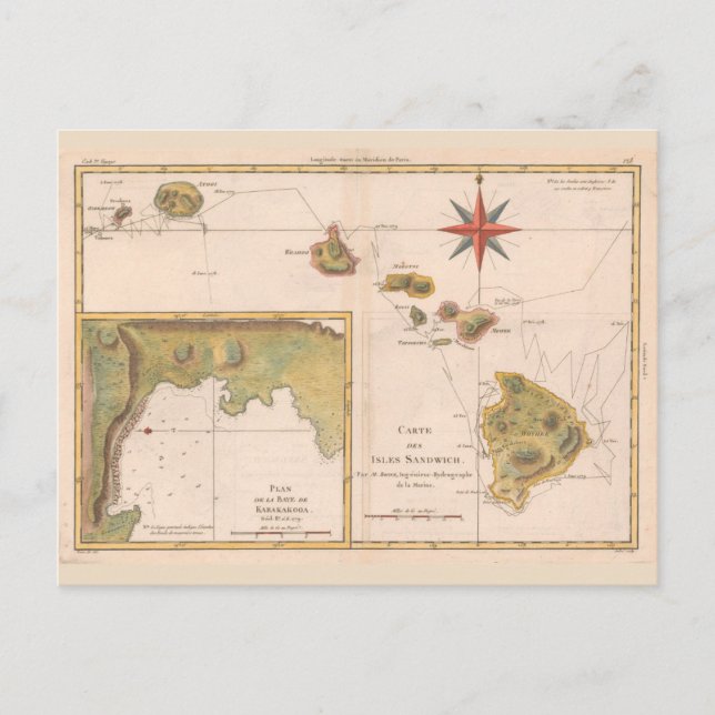 Carte des Isles Sandwich, Hawaii vintage (Devant)