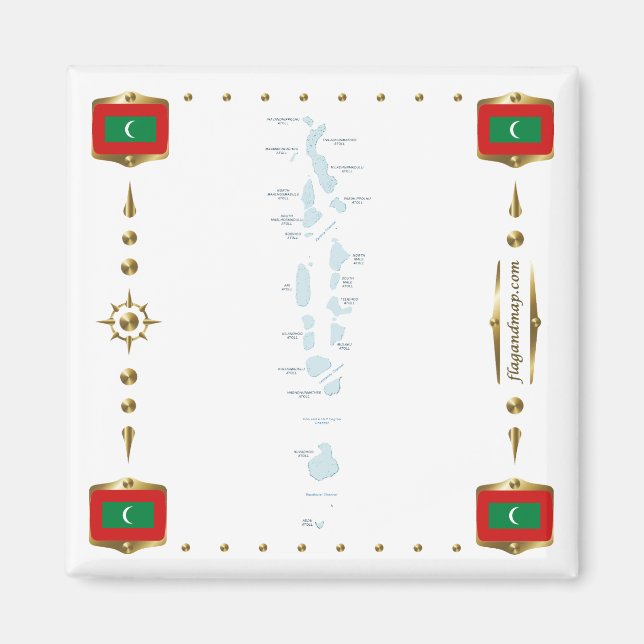 Carte des Maldives + Magnet des drapeaux (Devant)