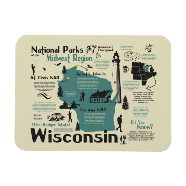 Carte des parcs nationaux du Wisconsin Magnet (Horizontal)