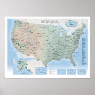 Carte des parcs nationaux Poster USA (Mise à jour 