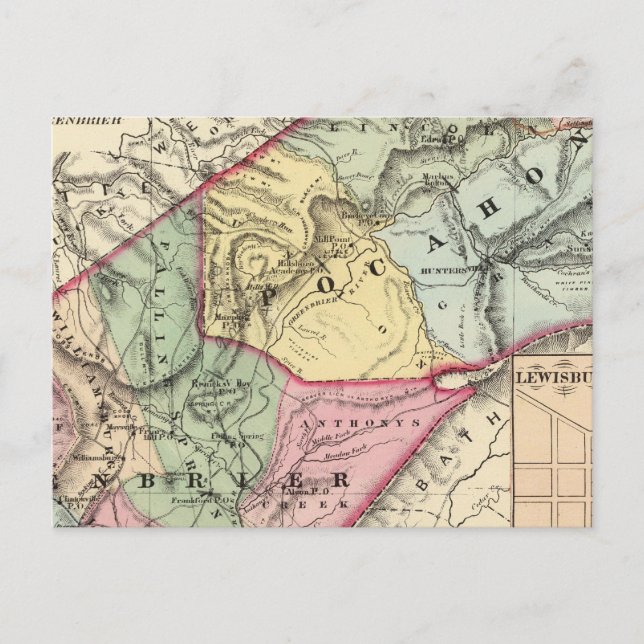 Carte des Pocohontas, comtés de Greenbrier (Devant)