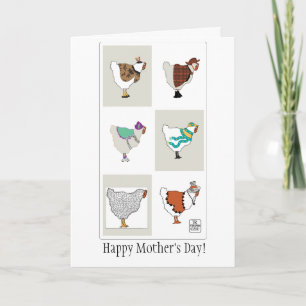 Carte des poules habillées pour la fête des mères