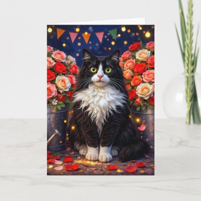 Carte Des seaux de roses, chat (Devant)