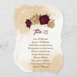 Carte des sièges botaniques en or beige vert marro