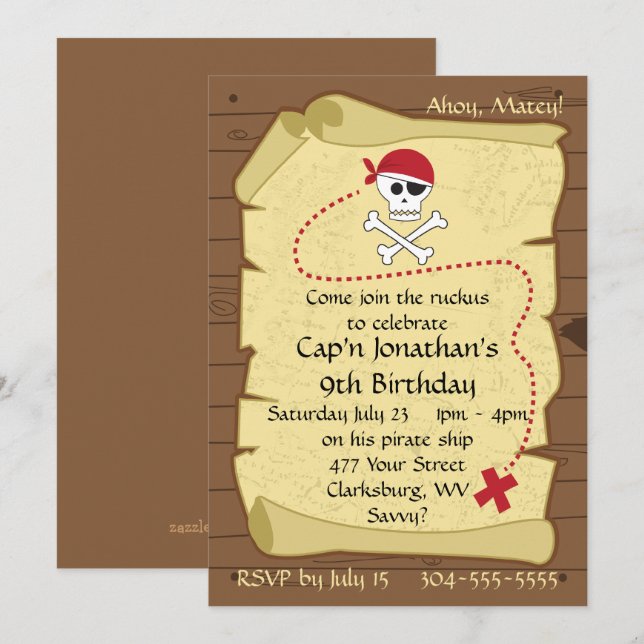 Carte des trésors de pirates crânes et de croisés  (Devant / Derrière)