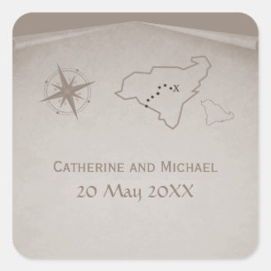 Carte des trésors Stickers de mariage, Beige