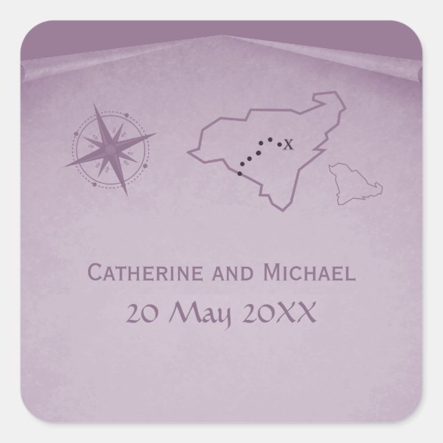 Carte des trésors Stickers de mariage, violet (Devant)
