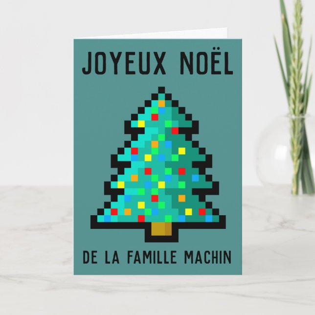 Carte des voeux Joyeux Noël - pixel art sapin 8 bi (Devant)