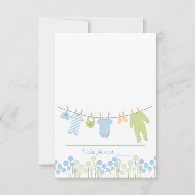 Carte d'escorte Baby shower en tissu bleu et vert (Devant)