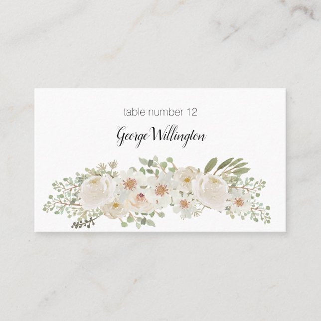 Carte d'escorte Mariage romantique à fleurs blanch (Devant)