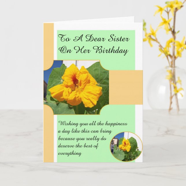 Carte Design floral Soeur personnalisée Anniversaire (Fleur jaune)