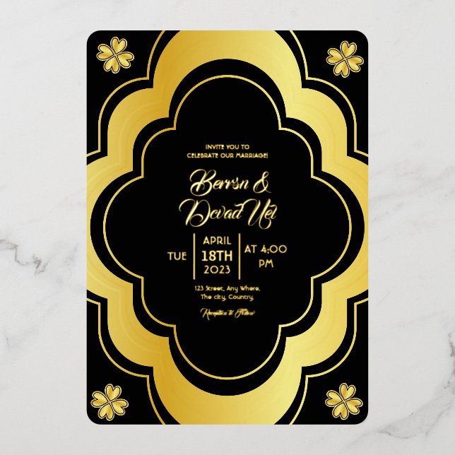 Carte Design mariage Élégante Et Classique Gold Fo (Recto)