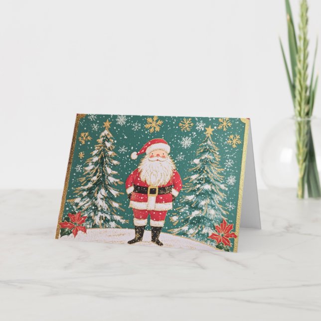 Carte Design Père Noël et Snowflakes Gold Accentué (Devant)